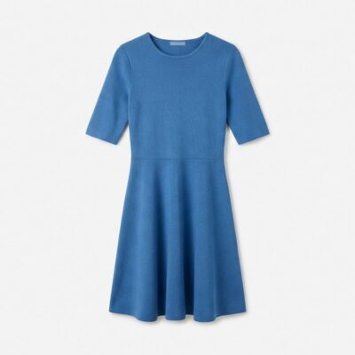 Fit and Flare Elbow-Sleeve Knit Dress