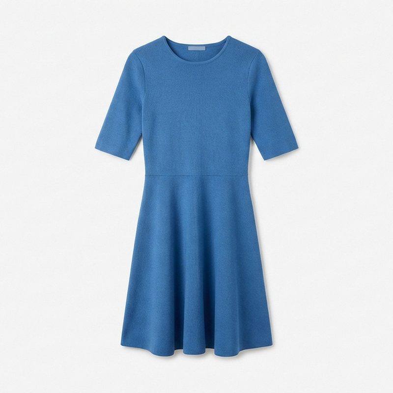 Fit and Flare Elbow-Sleeve Knit Dress