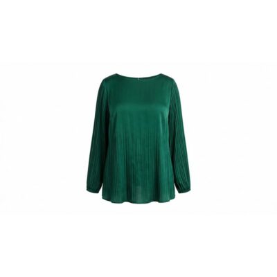 Pleated Long-Sleeve Boat-Neck Top