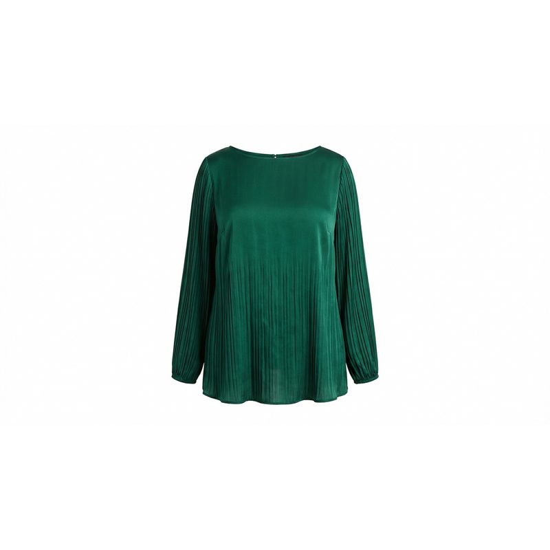 Pleated Long-Sleeve Boat-Neck Top
