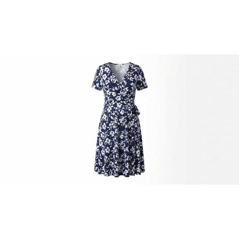 Printed Wrap Dress with V-Neck