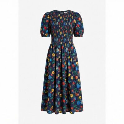 Smocked Floral-Print Fit & Flare Midi Dress