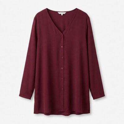 WNEEDU Button-Up V-Neck Flowy Tunic