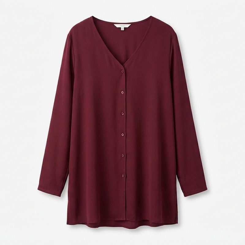 WNEEDU Button-Up V-Neck Flowy Tunic
